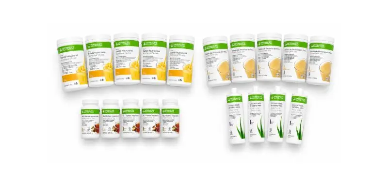 Ejemplo pack nivel Oro Herbalife Chile — Fórmula 1 ×5, PDM ×5, Té Herbal ×5, Aloe Vera ×4