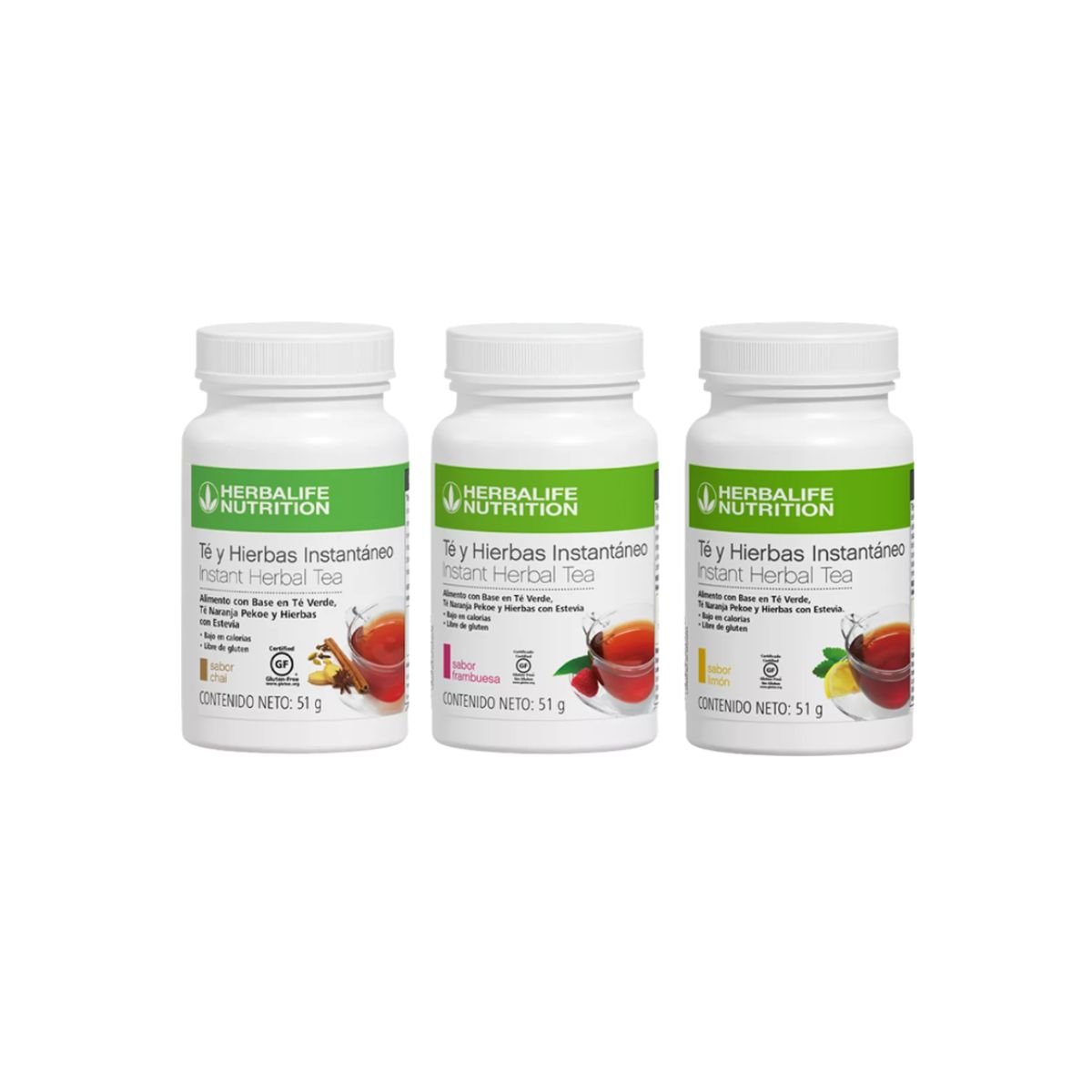 Té Concentrado Herbalife 51g Chile — sabores Limón, Frambuesa y Chai
